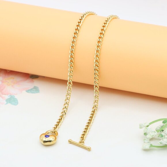 Heart Charm Gold Necklace with Blue Stone – Elegant Chain Style, XPNL0379 - Picture 13 of 13